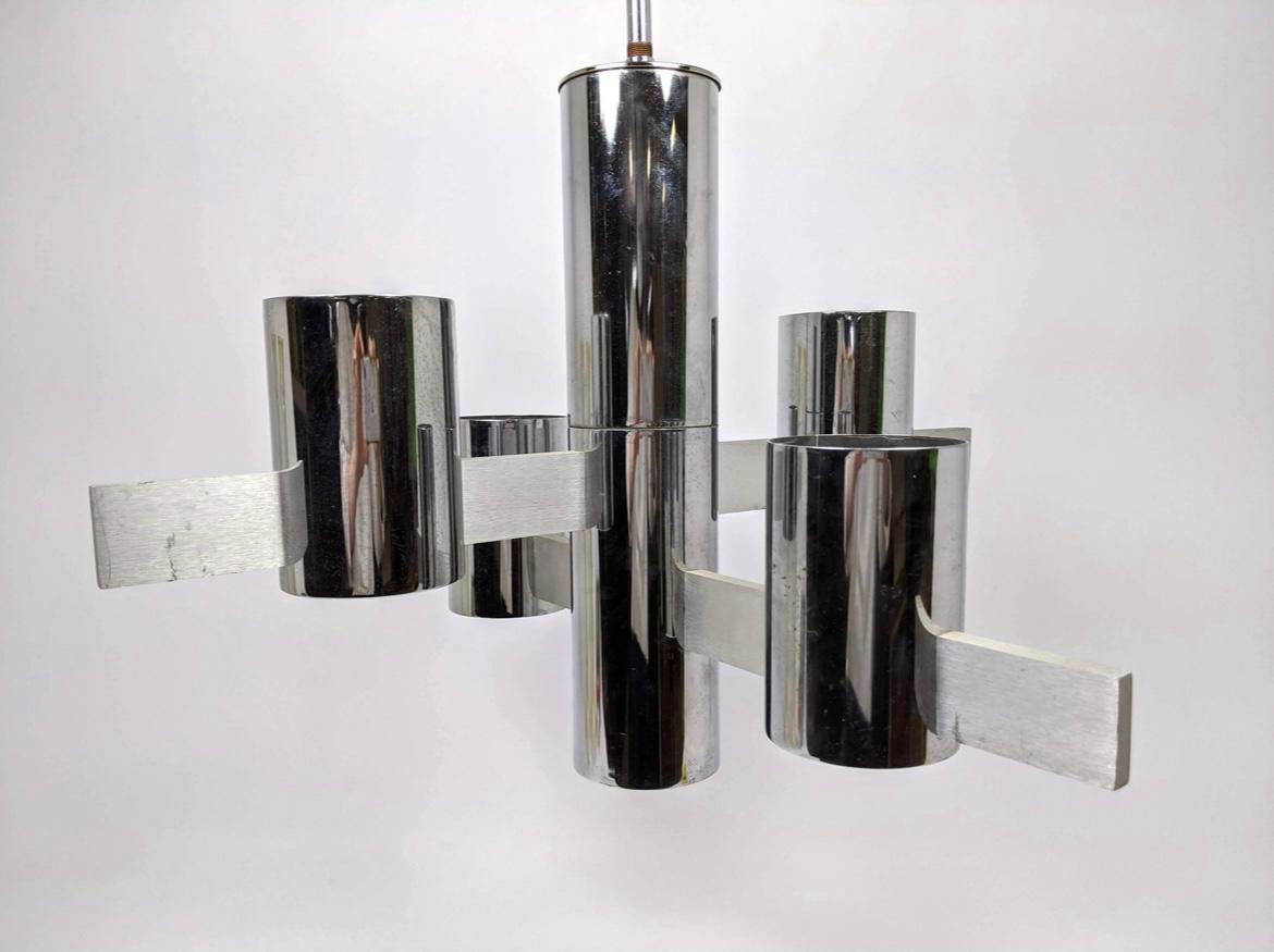 60s Mid Century Modernist Italian Sciolari Chrome Chandelier For Sale 6