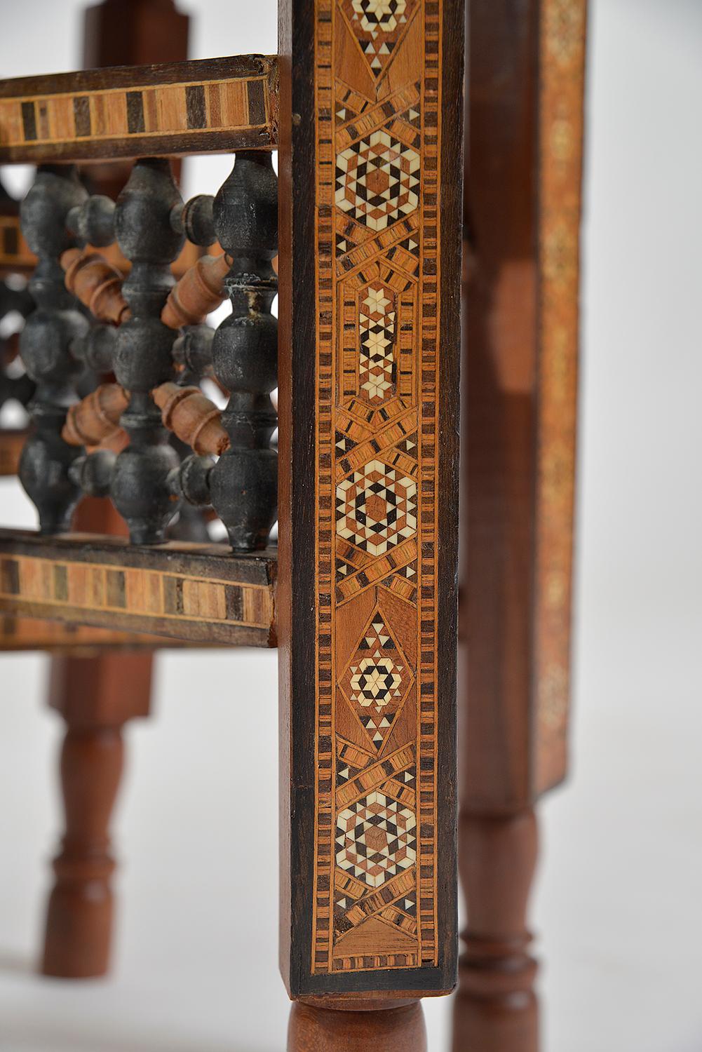 60s Middle Eastern Syrian Brass Tray Table Inlaid Folding Stand Moorish Damascus 8