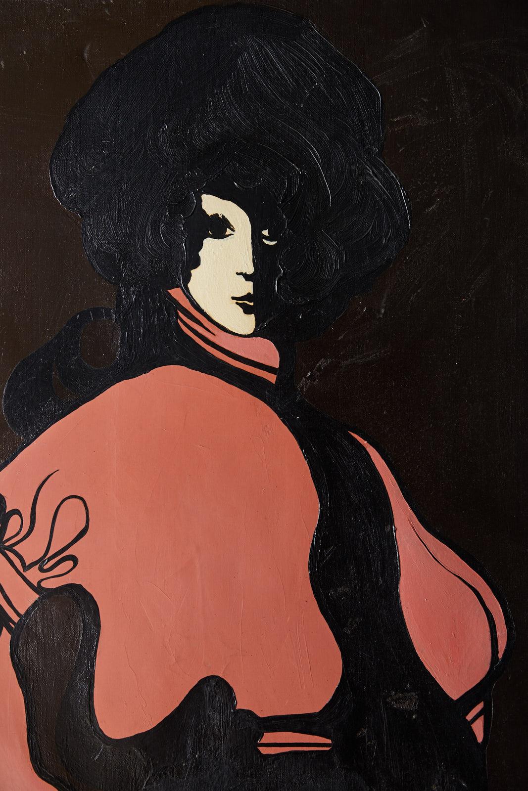 Canvas 1960s Mod Stylized Portrait of a Woman For Sale