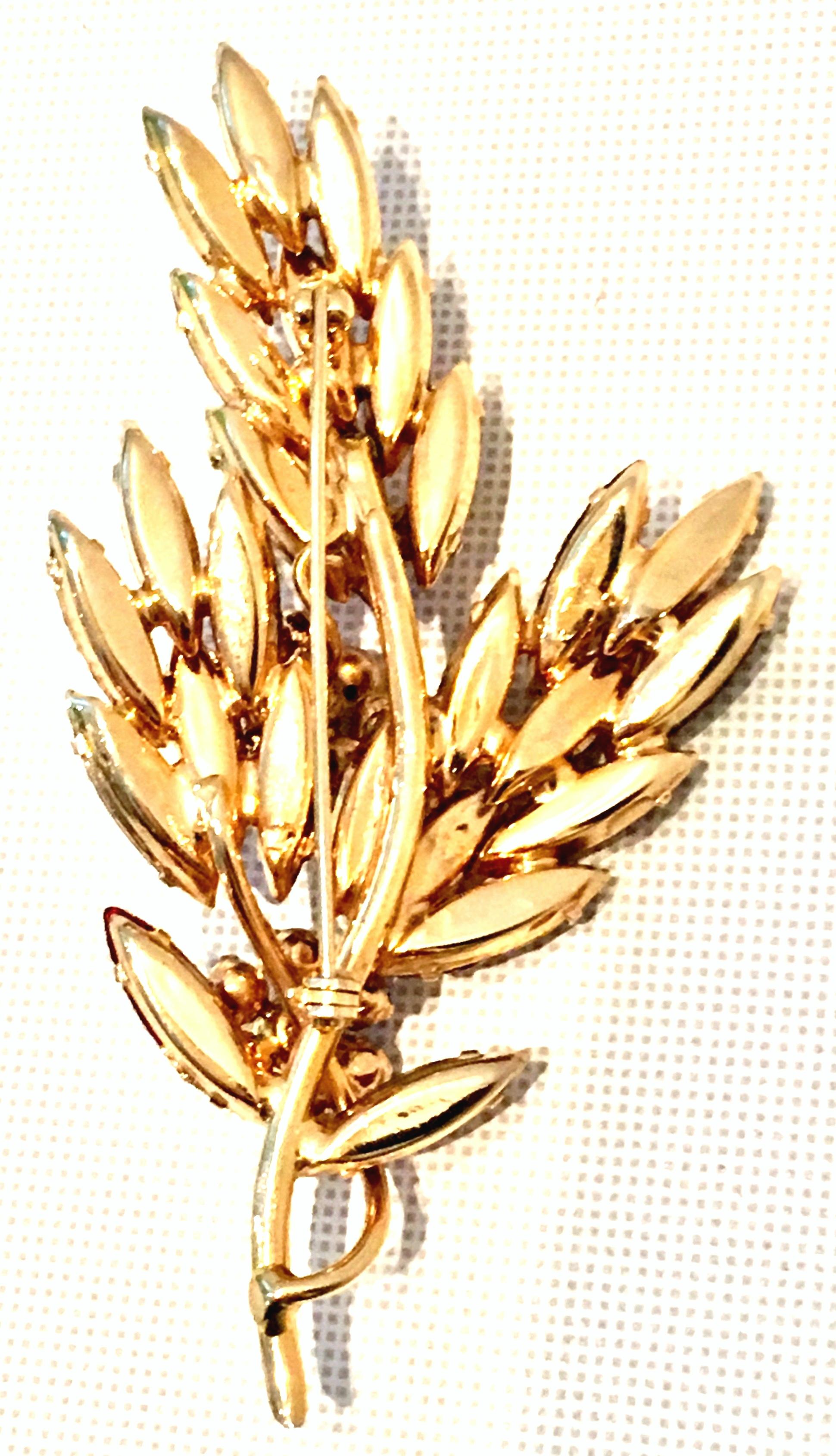 60'S Monumental Gold & Austrian Crystal Large Dimensional Floral Brooch For Sale 7