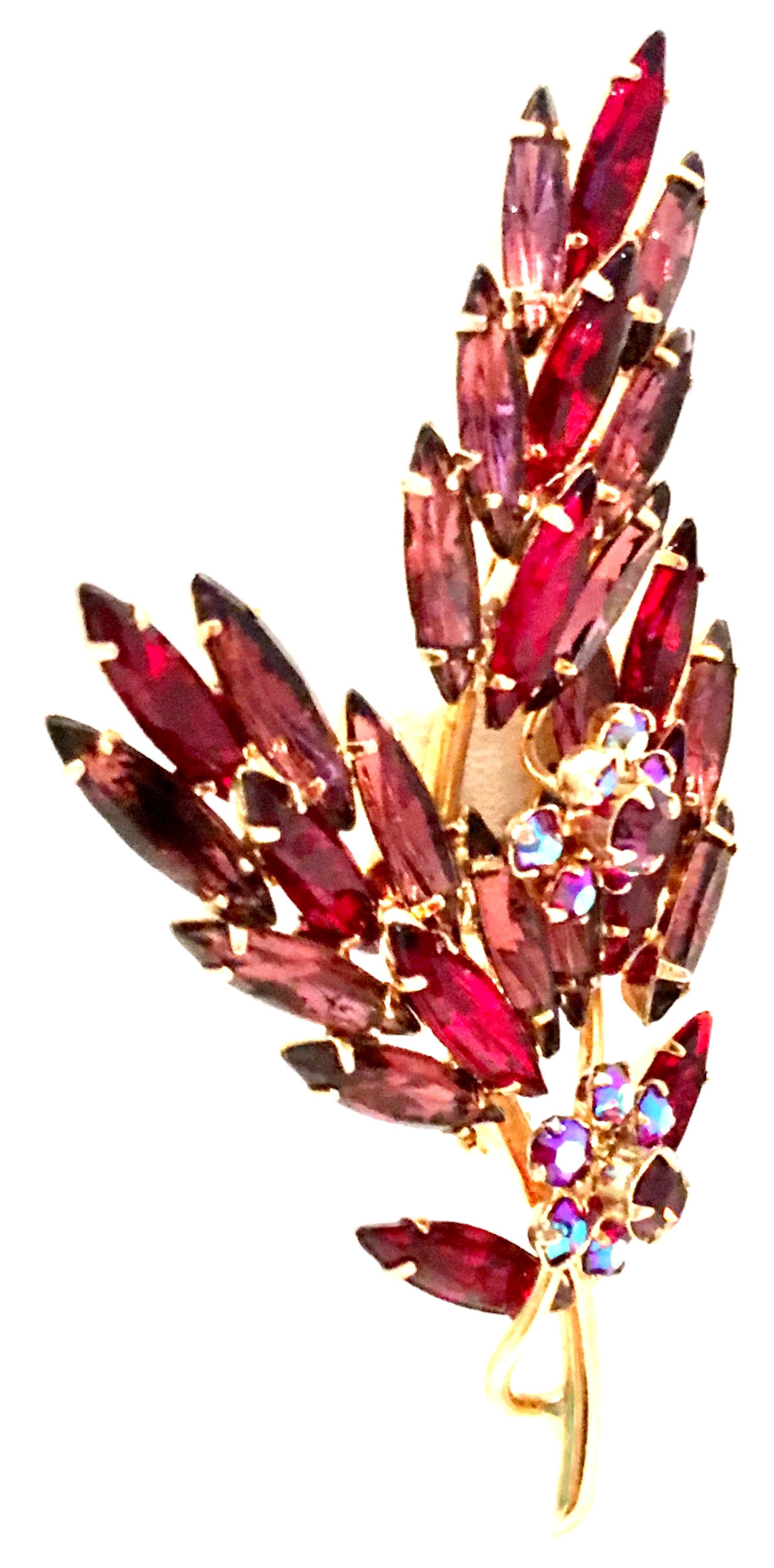 60'S Monumental Gold & Austrian Crystal Large Dimensional Floral Brooch In Good Condition For Sale In West Palm Beach, FL