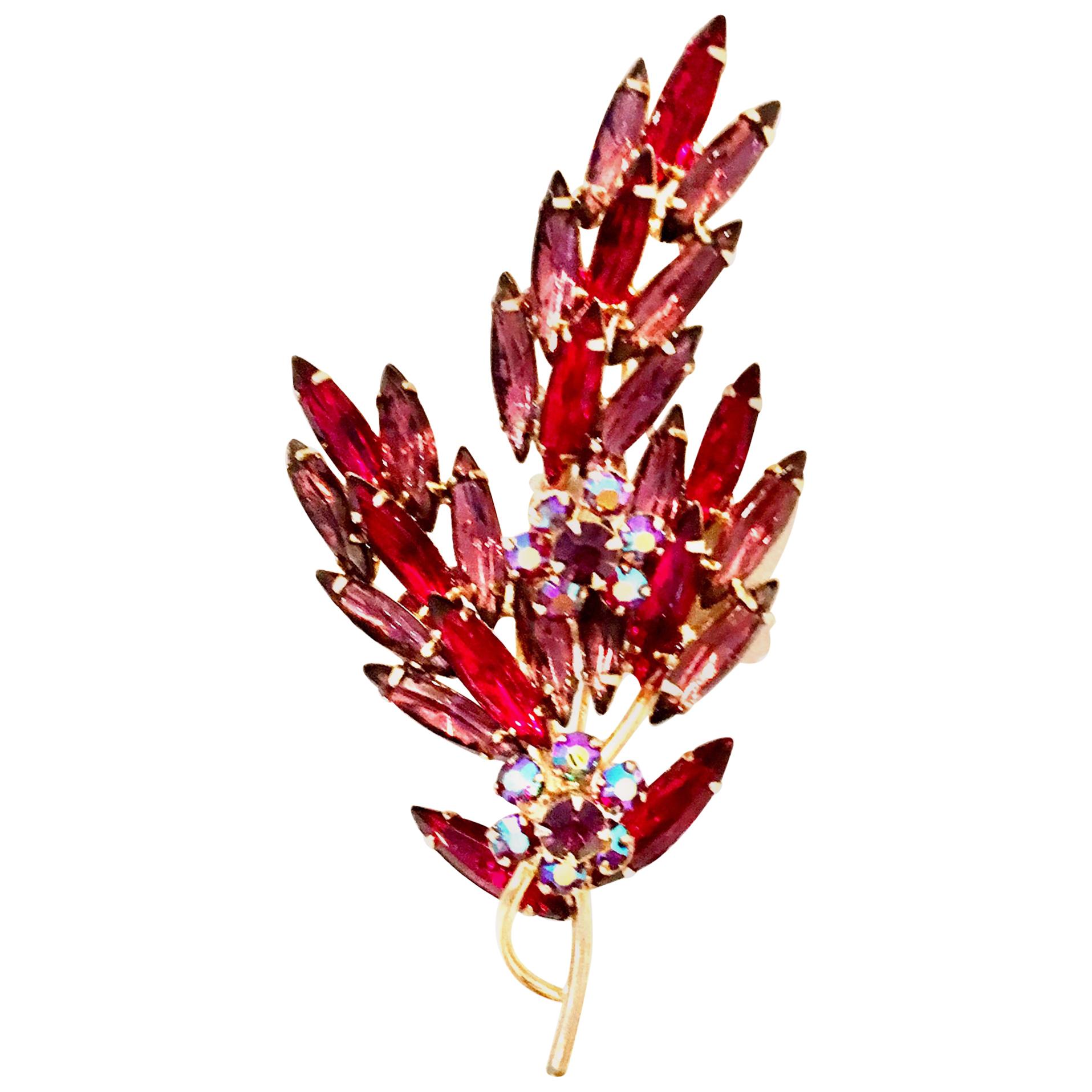 60'S Monumental Gold & Austrian Crystal Large Dimensional Floral Brooch For Sale
