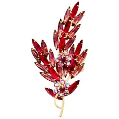 60'S Monumental Gold & Austrian Crystal Large Dimensional Floral Brooch