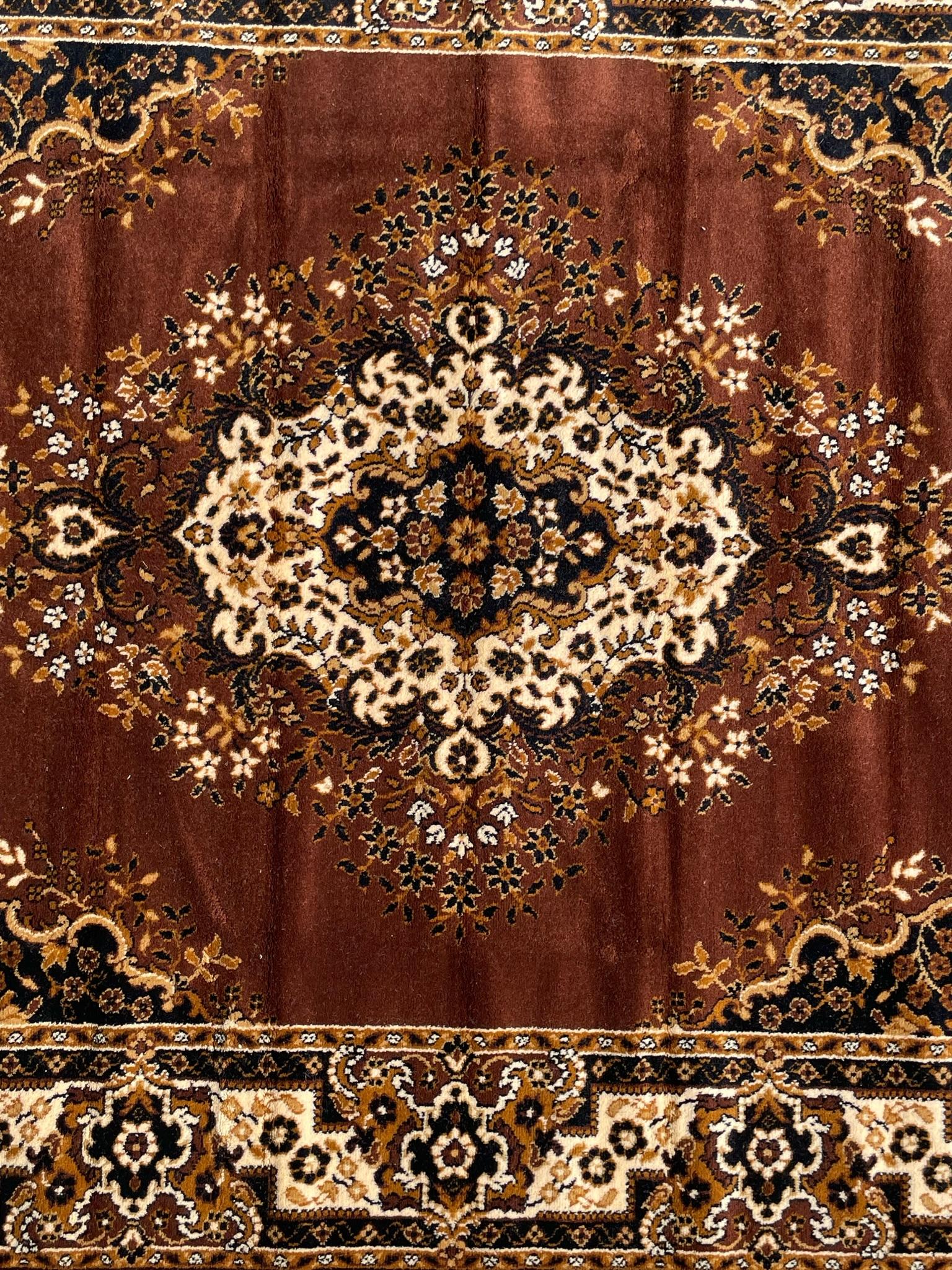 60's MOSSUL Brown Floral UNUSED Rya Rug Mid Century Modern Excellent état - En vente à Los Angeles, CA
