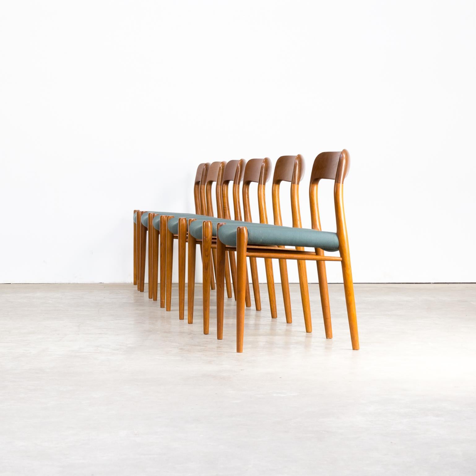 1960s Niels O. Møller model 75 dining chairs for J.L. Møller set of 6. Good condition, consistent with age and use.