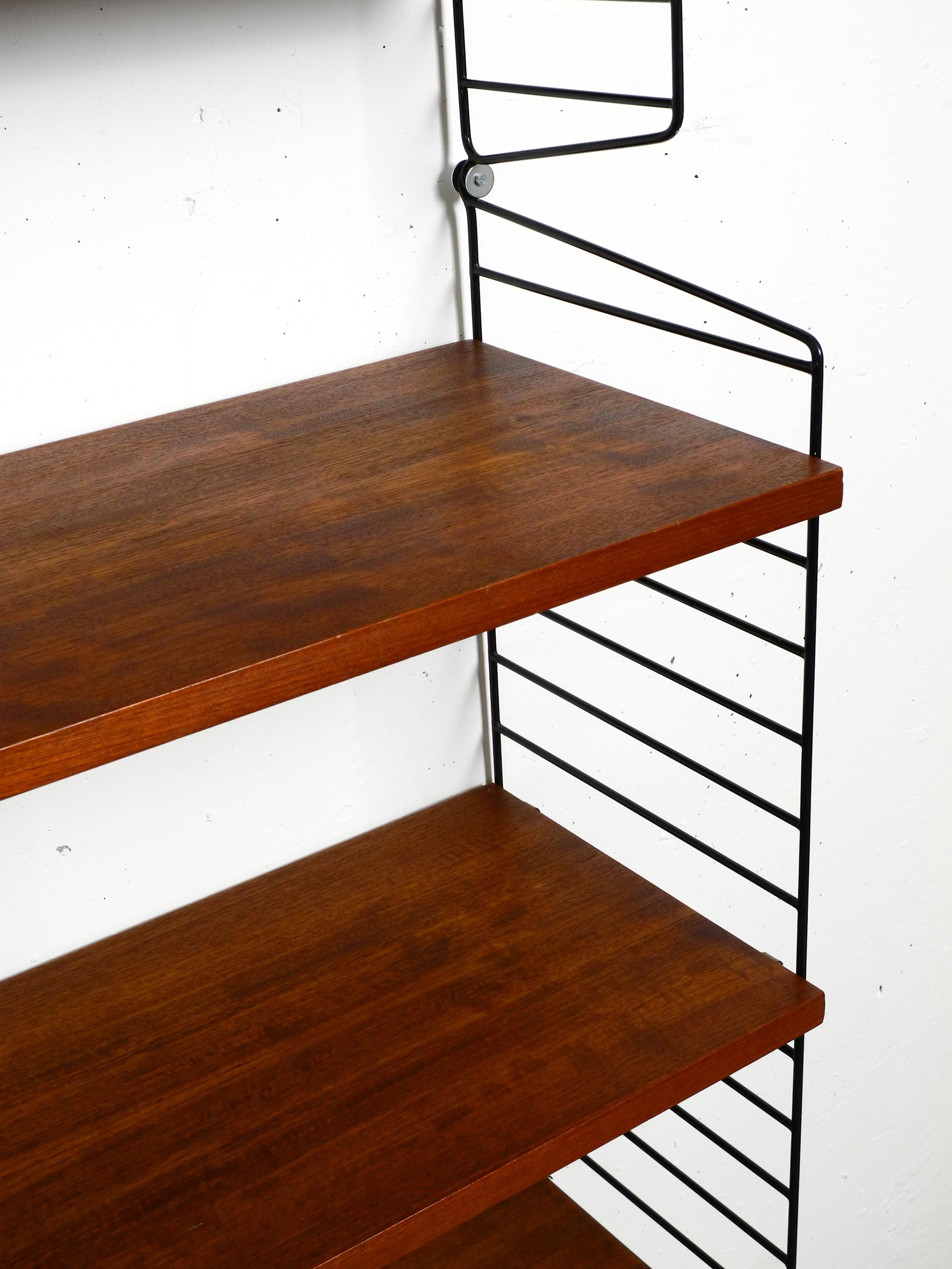 60s Nisse Strinning dark teak string shelf with six shelves and four ladders 7