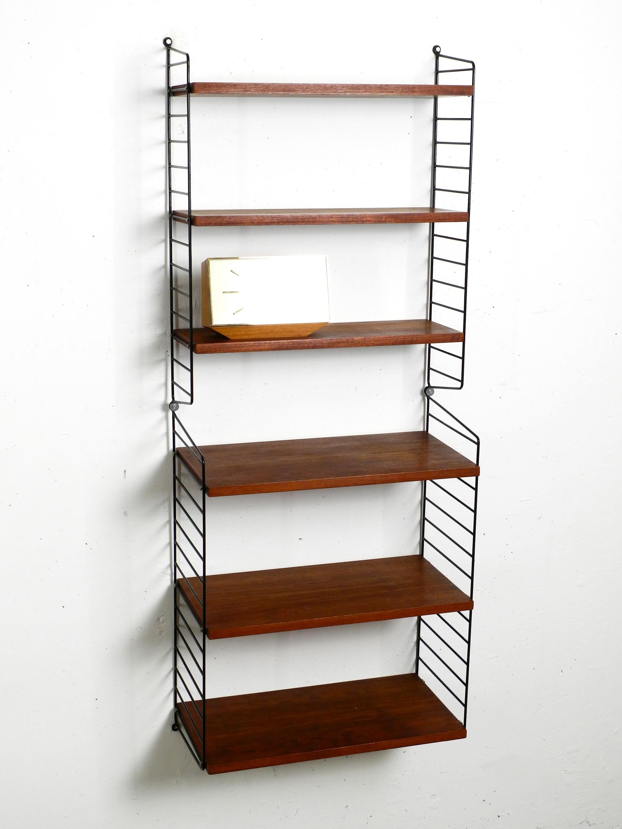 60s Nisse Strinning dark teak string shelf with six shelves and four ladders 9