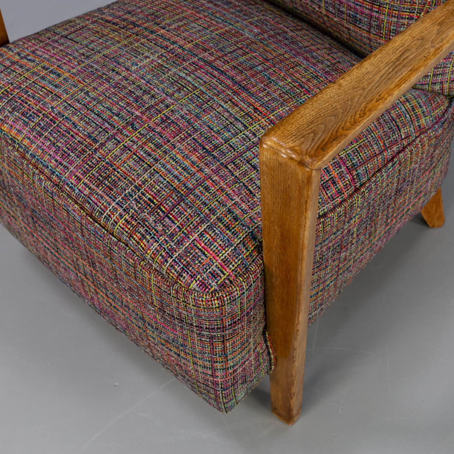 60s Oak Armchair New Upholstered Set/2 4
