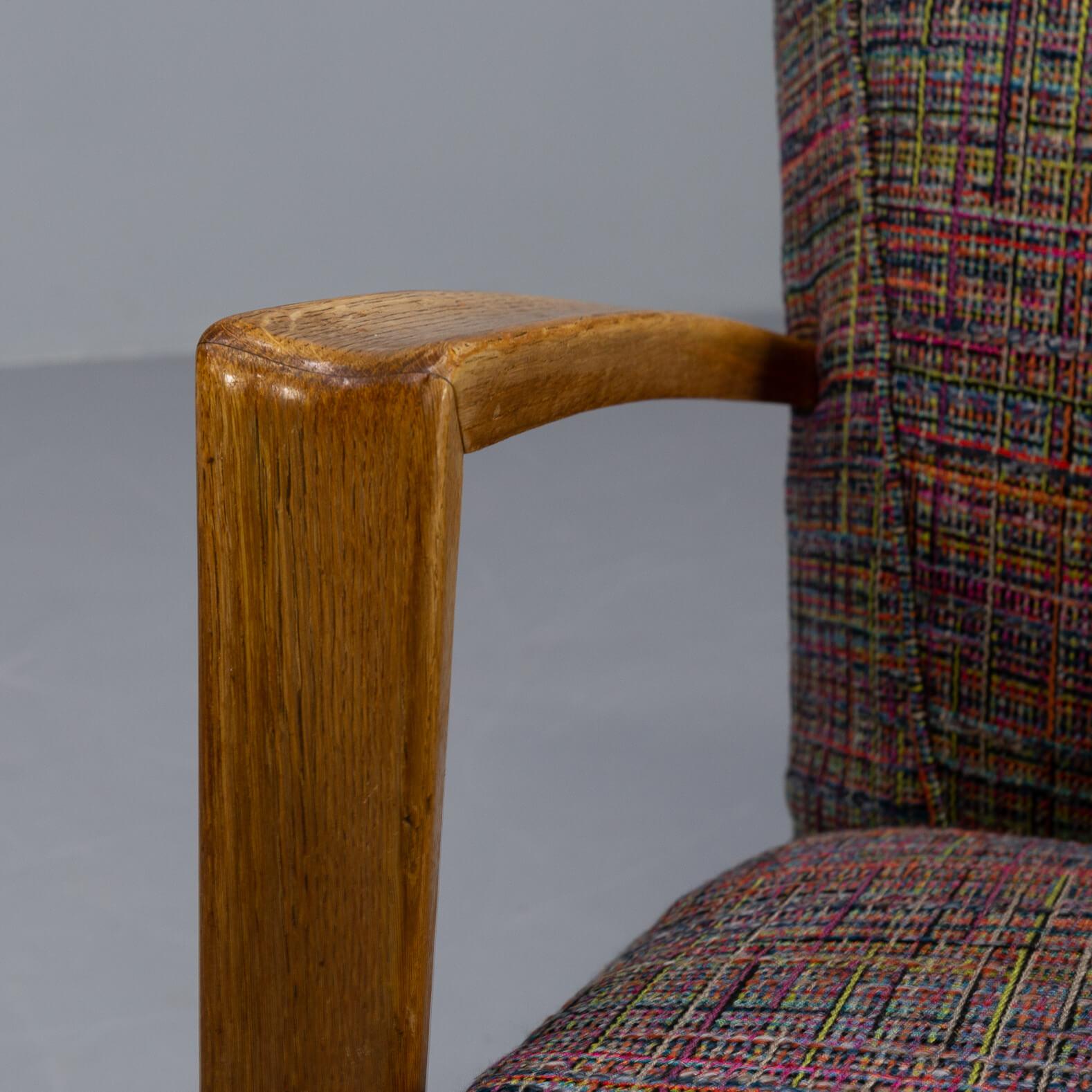 60s Oak Armchair New Upholstered Set/2 5
