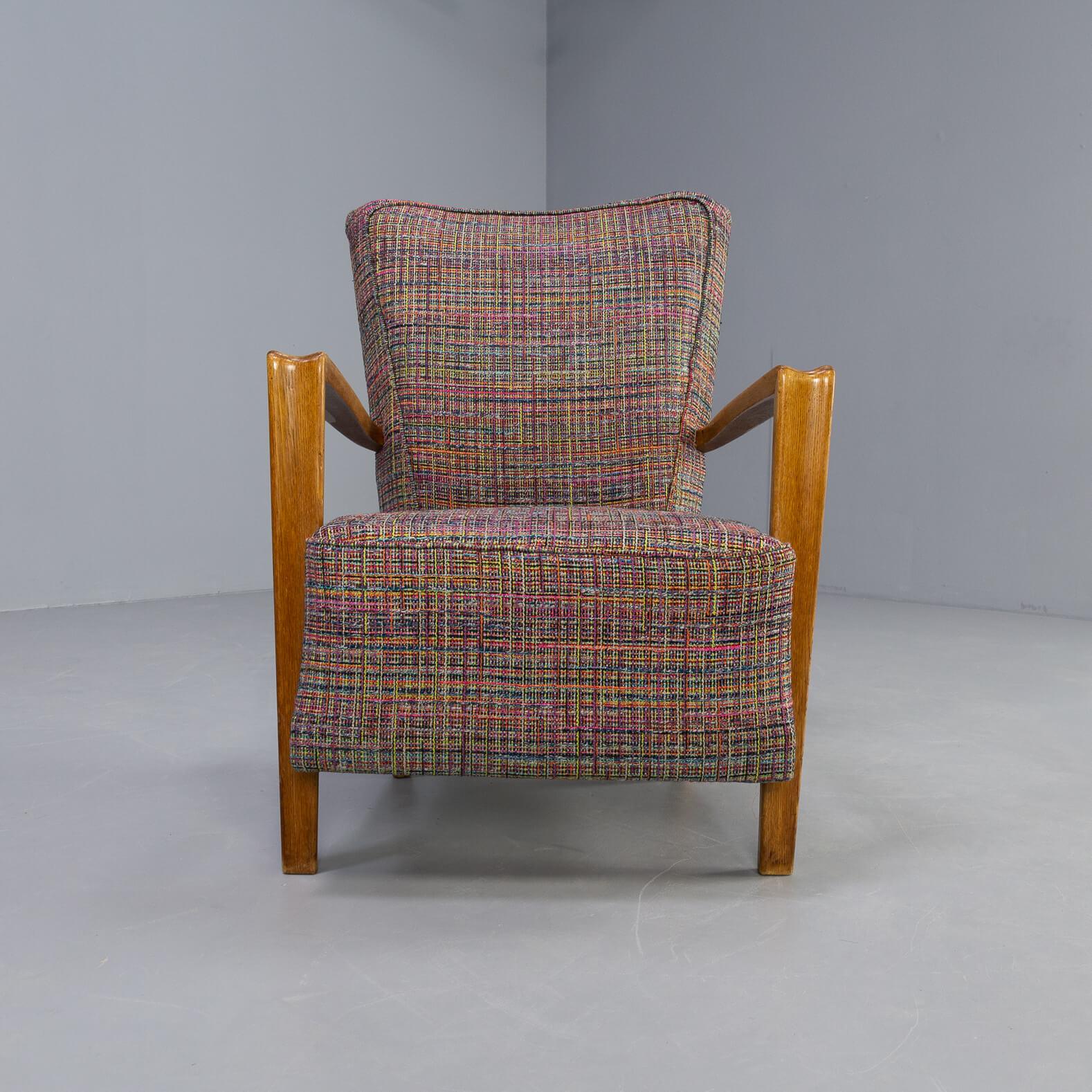 60s Oak Armchair New Upholstered Set/2 6