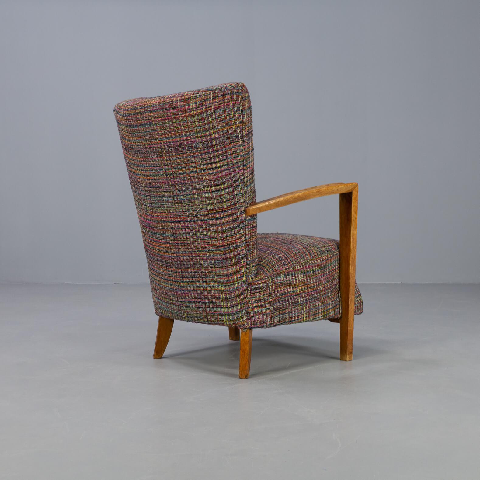 60s Oak Armchair New Upholstered Set/2 7