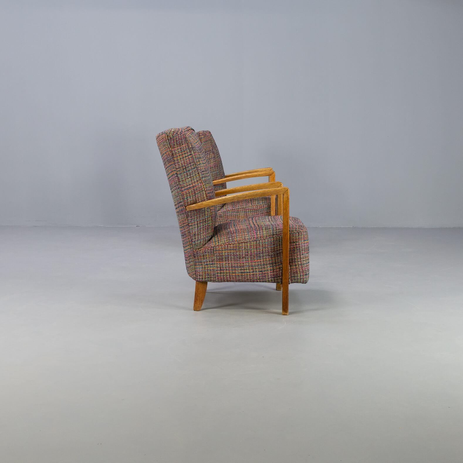 60s Oak Armchair New Upholstered Set/2 1
