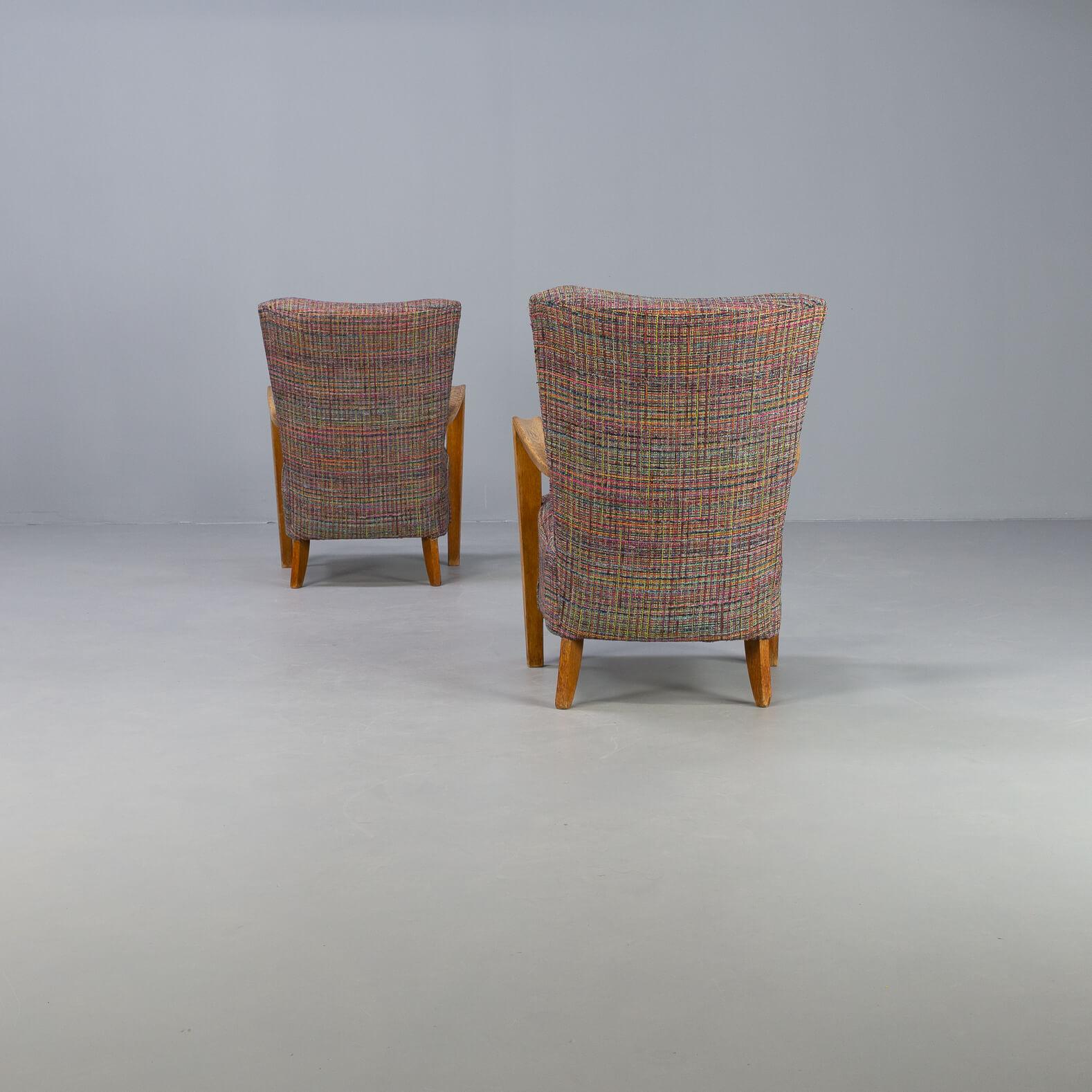 60s Oak Armchair New Upholstered Set/2 2