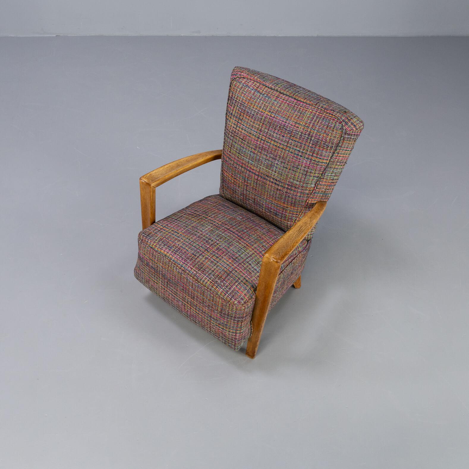 60s Oak Armchair New Upholstered Set/2 3