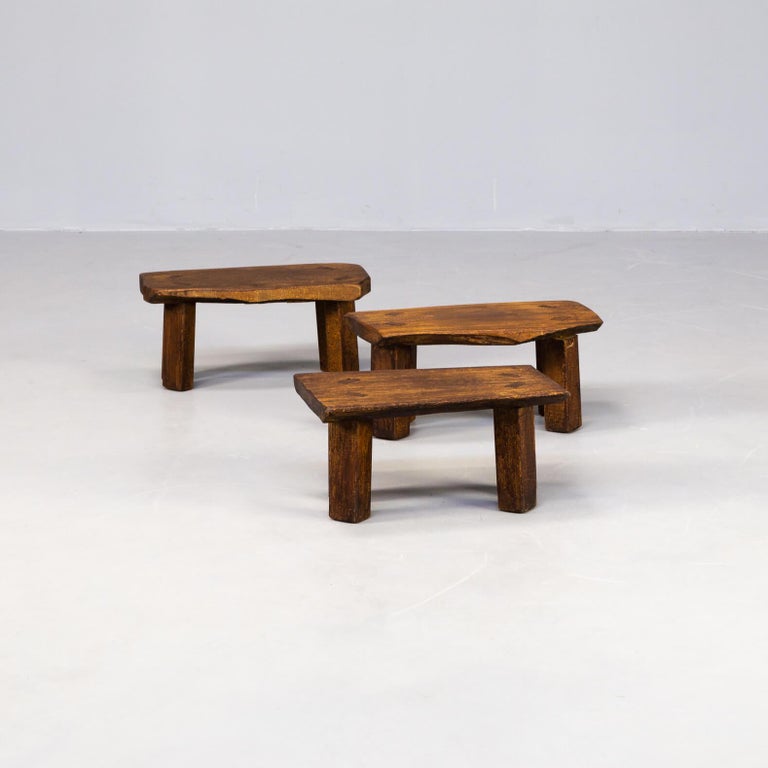60s Oak Brutalist Sidetable Set/3 For Sale at 1stDibs