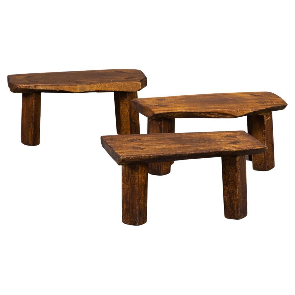 60s Oak Brutalist Sidetable Set/3 For Sale