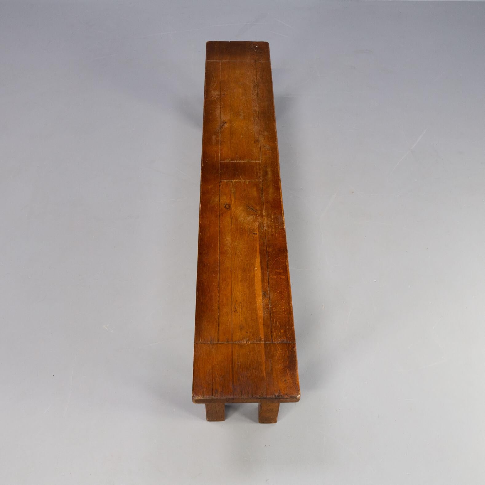 Mid-Century Modern 60s Oak Wooden Bench Brutalist Style For Sale