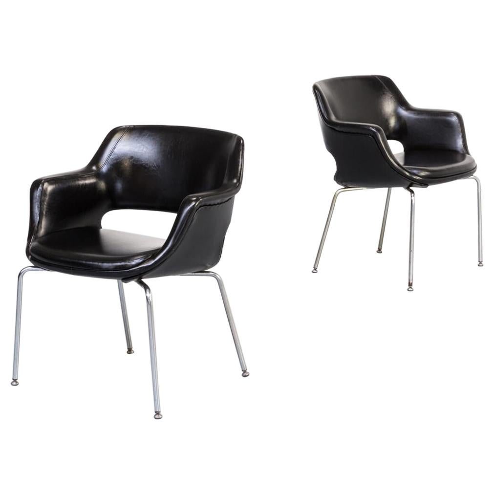 Olli Mannermaa ‘kilta’ Black Leather Fauteuil for Eugen Schmidt 
ES
 Set of 2 For Sale