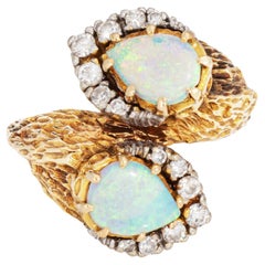 60er Jahre Opal Diamantring Toi et Moi Vintage 18k Gelbgold Gr. 4 feiner Schmuck