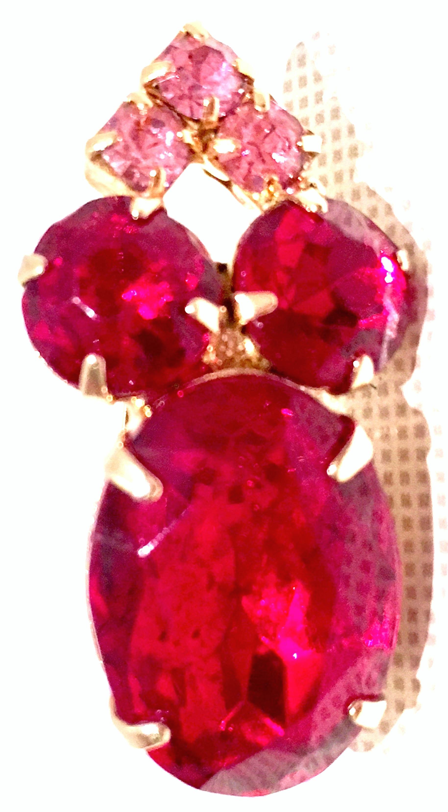 60'S Pair Of Gold & Swarovksi Crystal Ruby Earrings 2