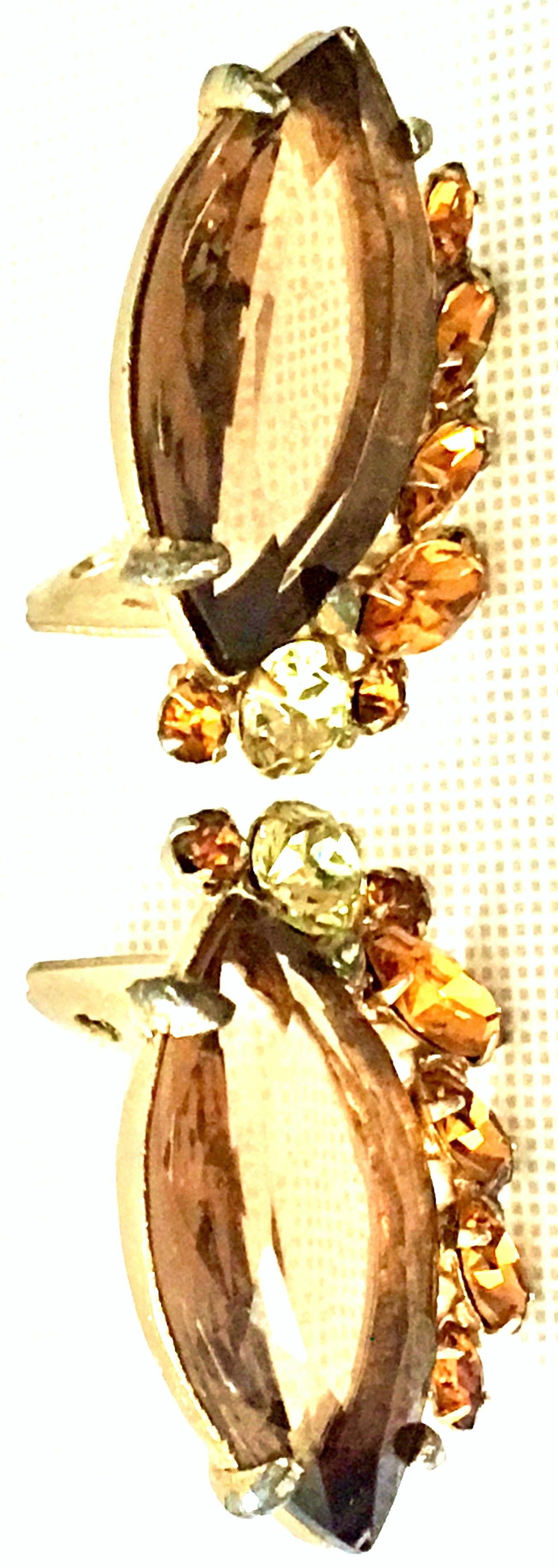 60'S Pair Of Gold & Swarovski Crystal Earrings By,  Alice Caviness  In Good Condition For Sale In West Palm Beach, FL