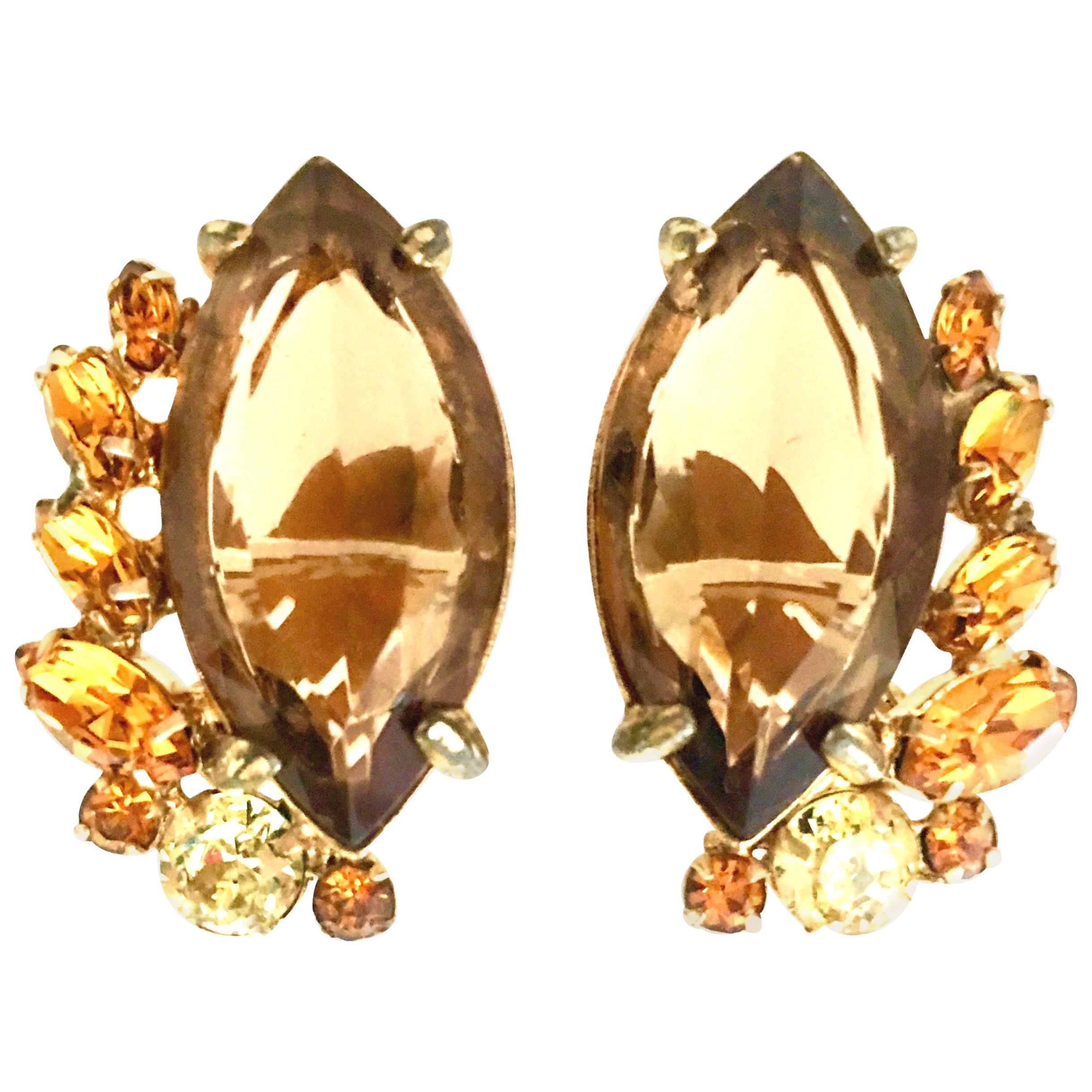 60'S Pair Of Gold & Swarovski Crystal Earrings By,  Alice Caviness  For Sale