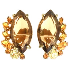 60'S Pair Of Gold & Swarovski Crystal Earrings By,  Alice Caviness 