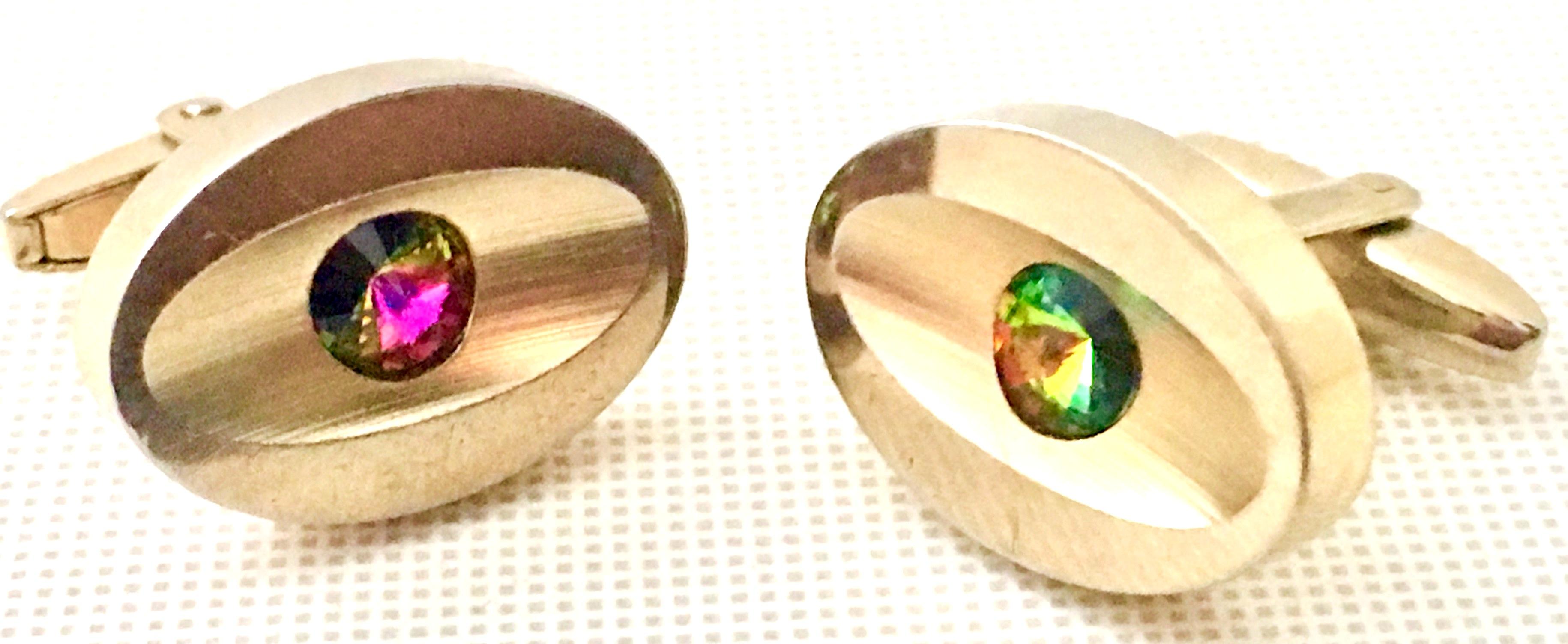 Women's or Men's 60'S Pair Of Gold & Watermelon Crystal Cuff Links By Sarah Coventry