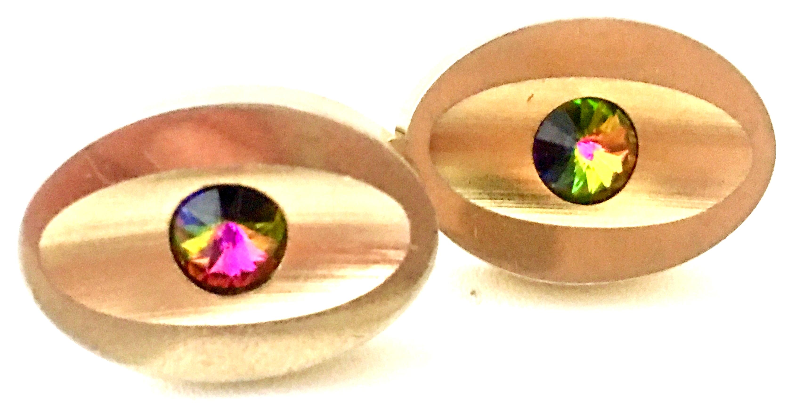 60'S Pair Of Gold & Watermelon Crystal Cuff Links By Sarah Coventry 1