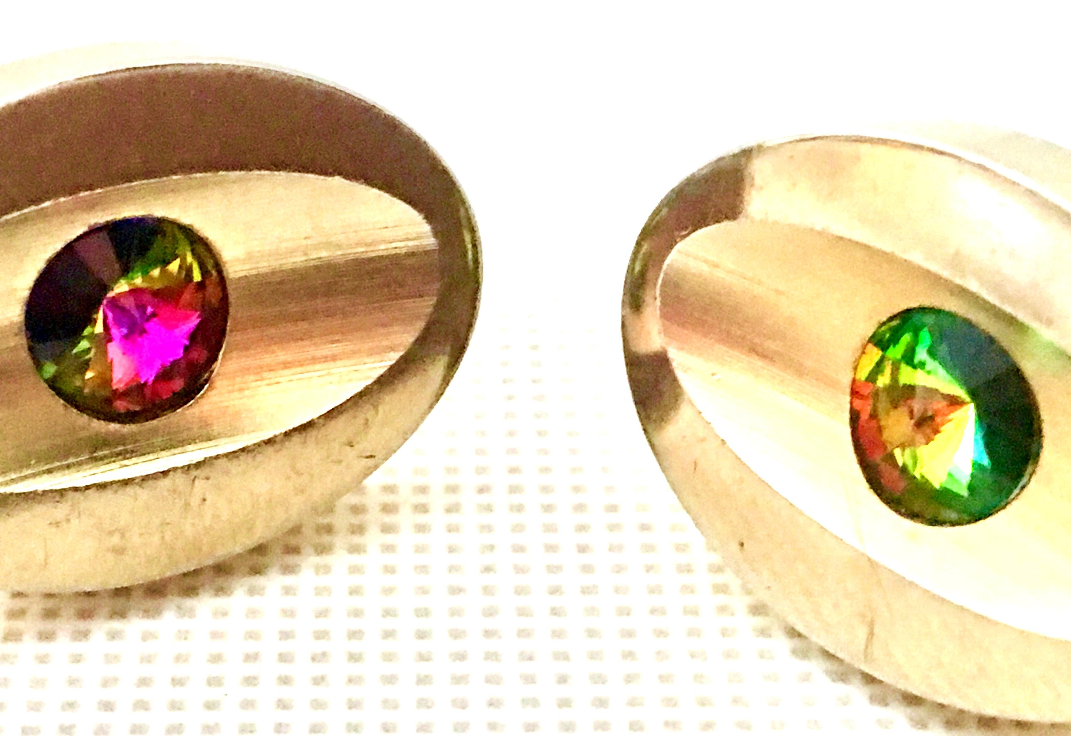 60'S Pair Of Gold & Watermelon Crystal Cuff Links By Sarah Coventry 2