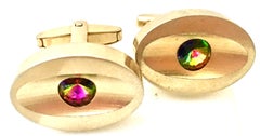 60'S Pair Of Gold & Watermelon Crystal Cufflinks By Sarah Coventry