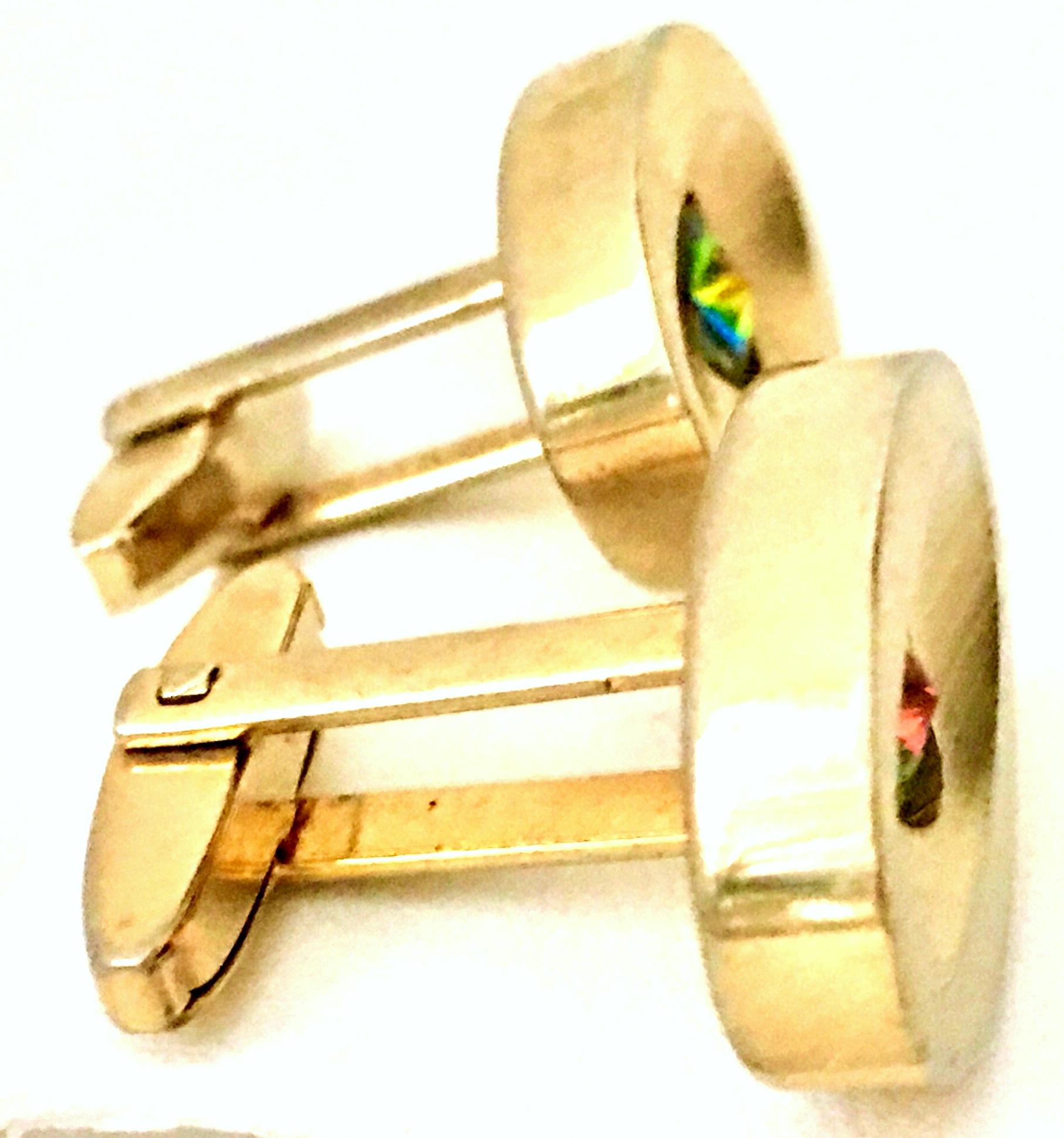 Women's or Men's 60'S Pair Of Gold & Watermelon Crystal Cufflinks By Sarah Coventry For Sale