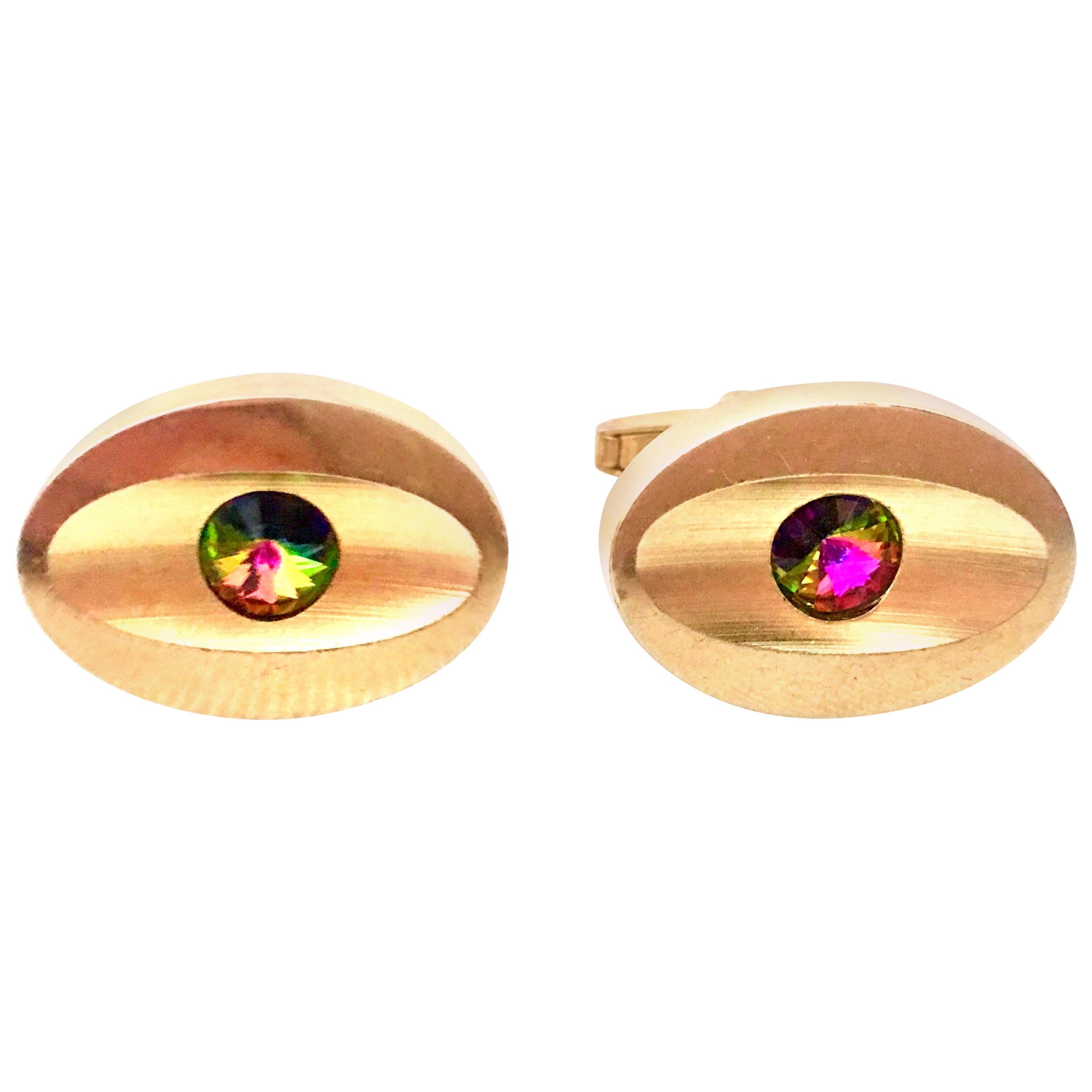 60'S Pair Of Gold & Watermelon Crystal Cufflinks By Sarah Coventryk For Sale