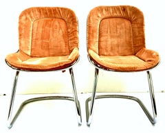 1960s Pair of Italian Gastone Rinaldi Style Chrome Wire Cantilever Chairs