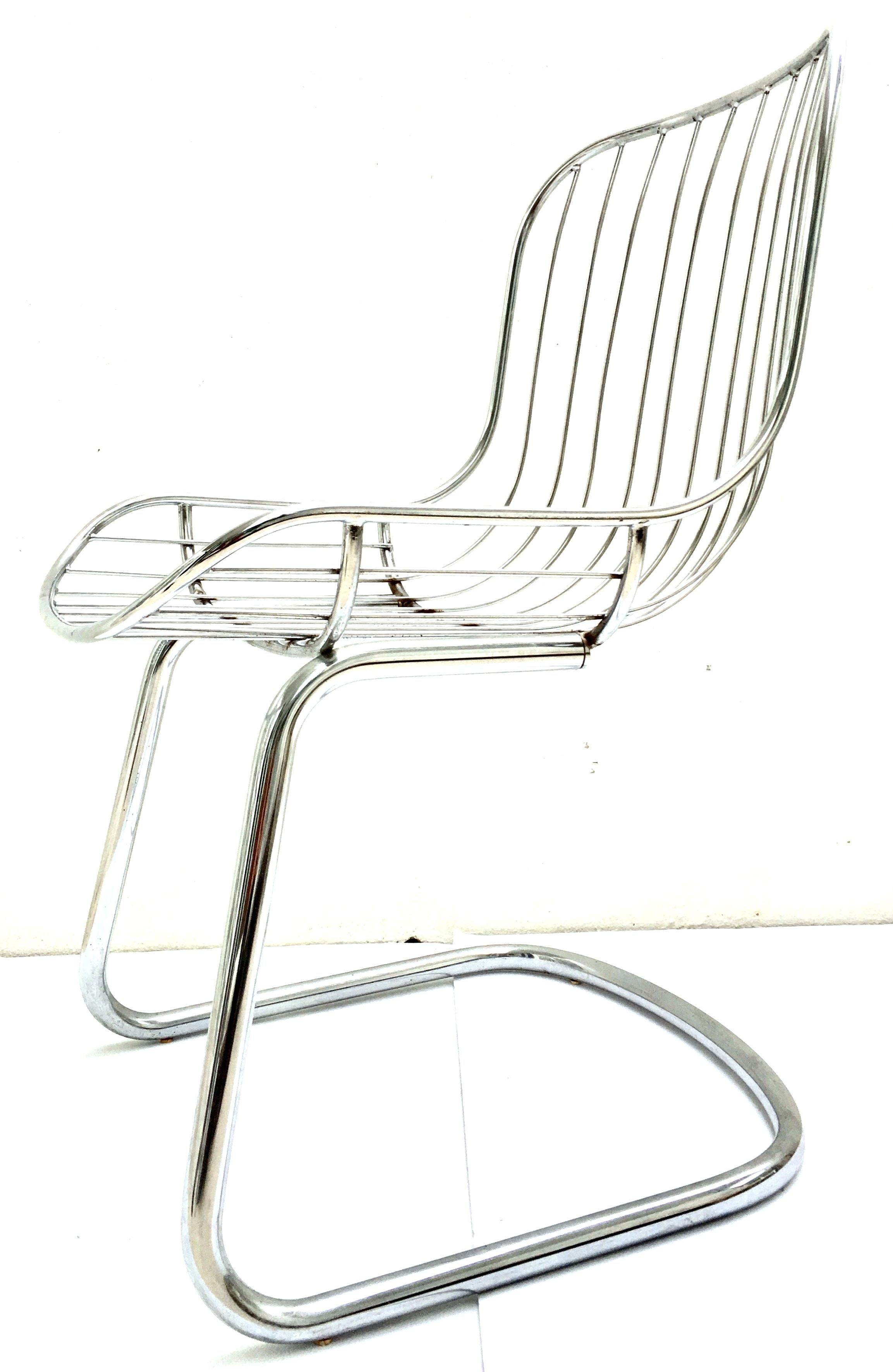 Mid-Century Modern 60'S Pair Of Italian Gastone Rinaldi Style Chrome Wire Cantilever Chairs For Sale