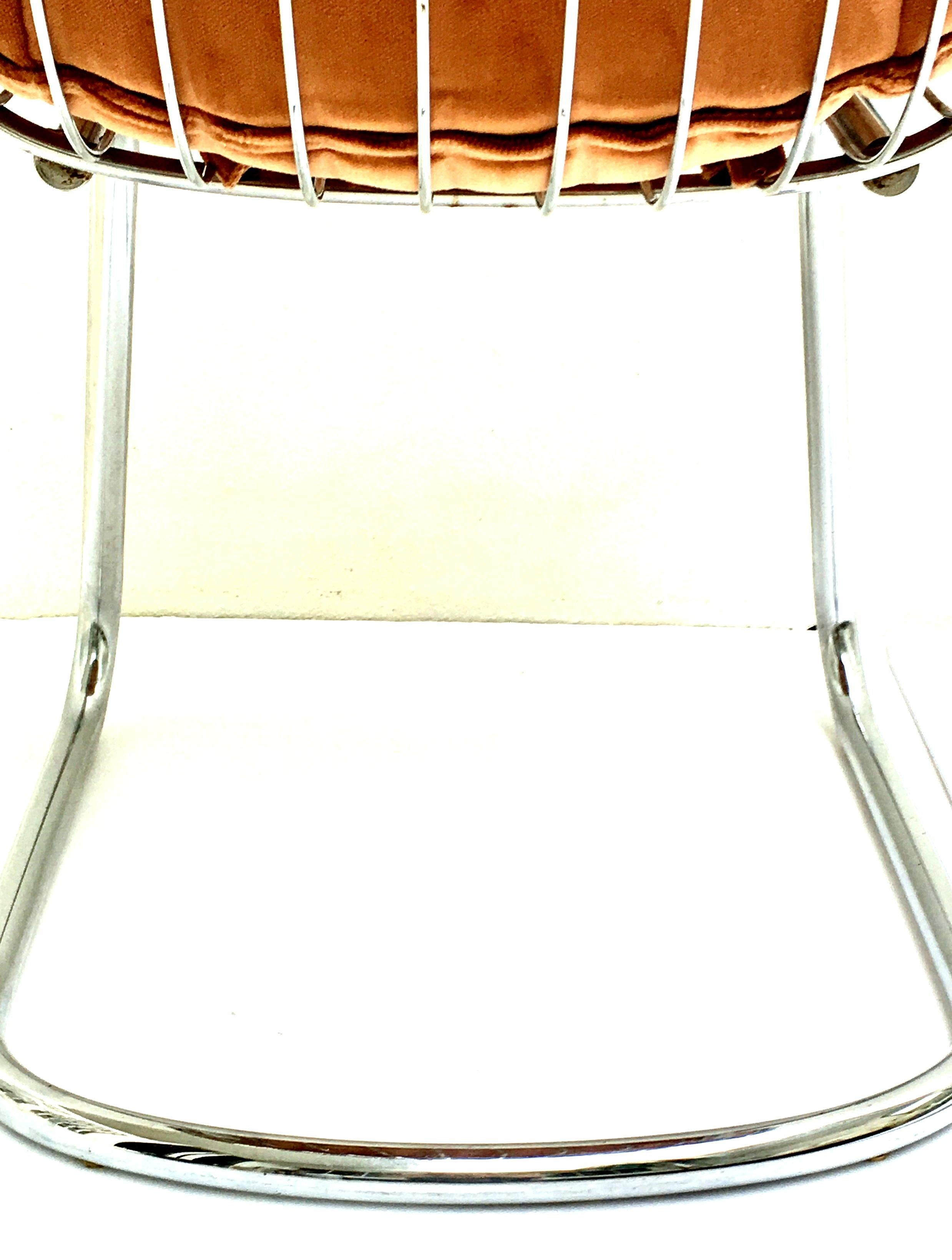 Fabric 1960s Pair of Italian Gastone Rinaldi Style Chrome Wire Cantilever Chairs For Sale