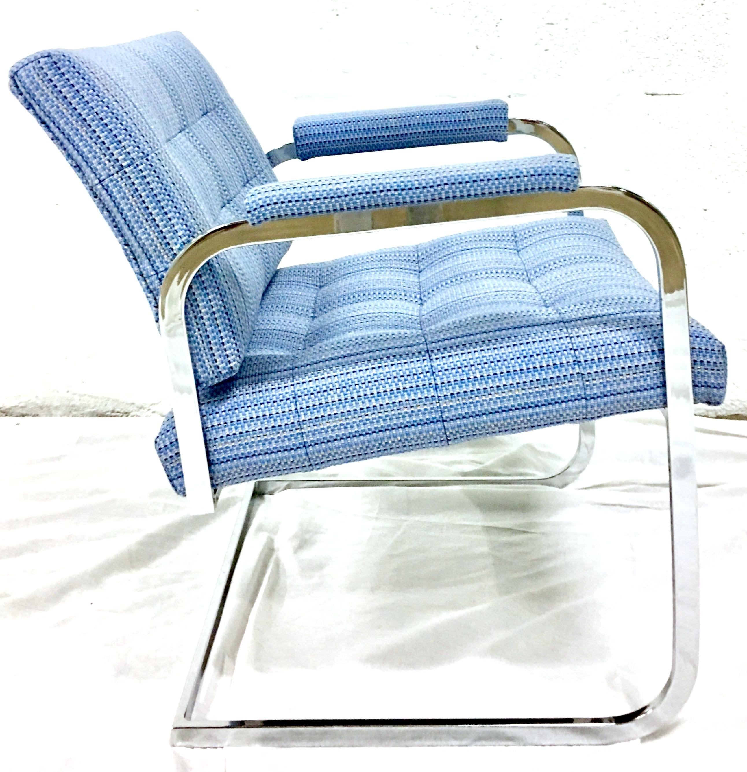 1960'S Pair of Milo Baughman Style Upholstered Chrome Armchairs By Patrician In Good Condition In West Palm Beach, FL