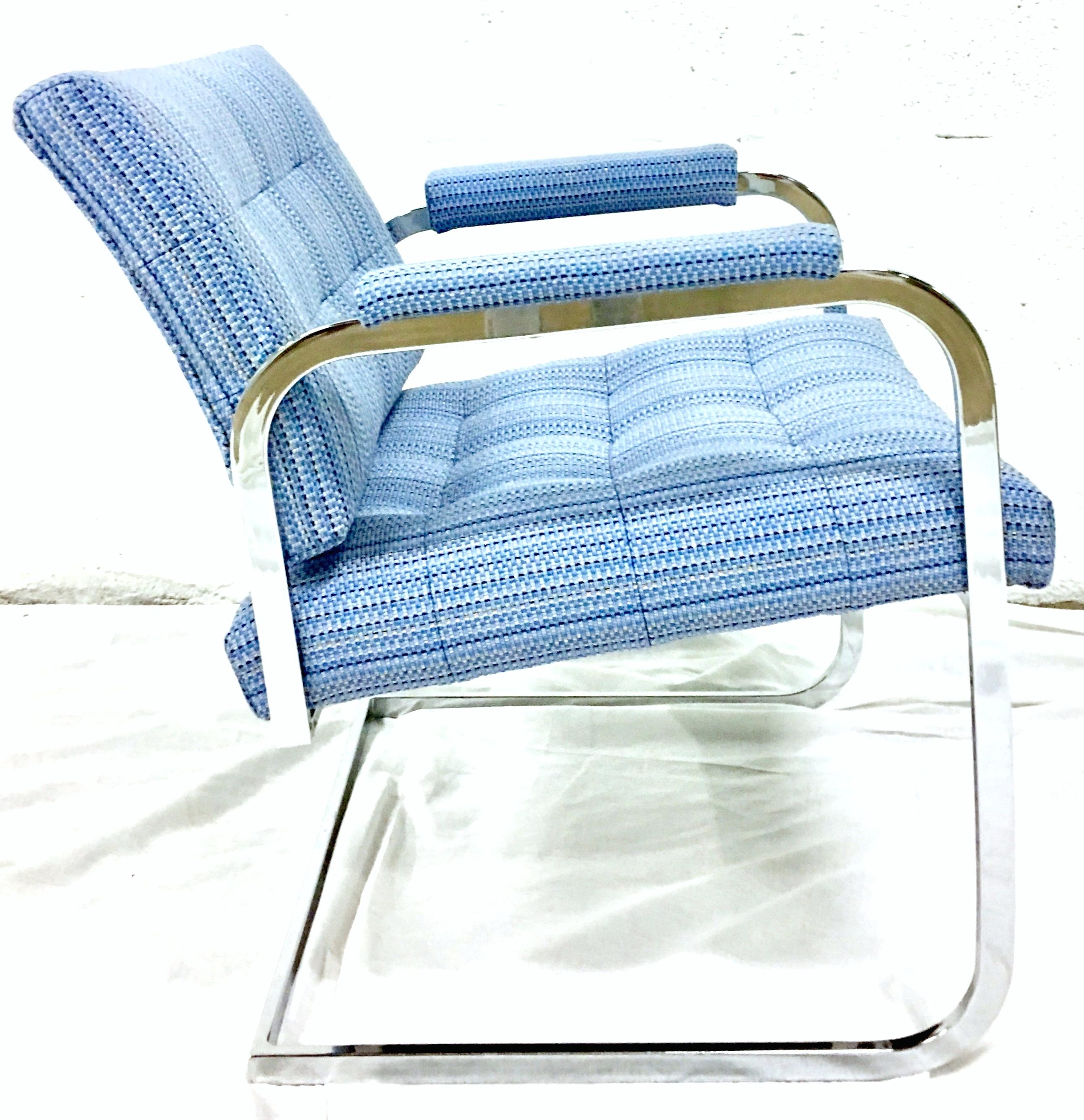 1960s Pair of Milo Baughman Style Upholstered Chrome Armchairs by, Patrician In Good Condition For Sale In West Palm Beach, FL