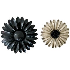 60'S Pair Of Organic Modern Enamel "Flower Power" Brooches