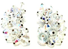60'S Pair Of Silver & Crystal Bead Earrings By, Laguna