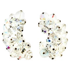 60'S Pair Of Silver & Crystal Bead Earrings By, Laguna