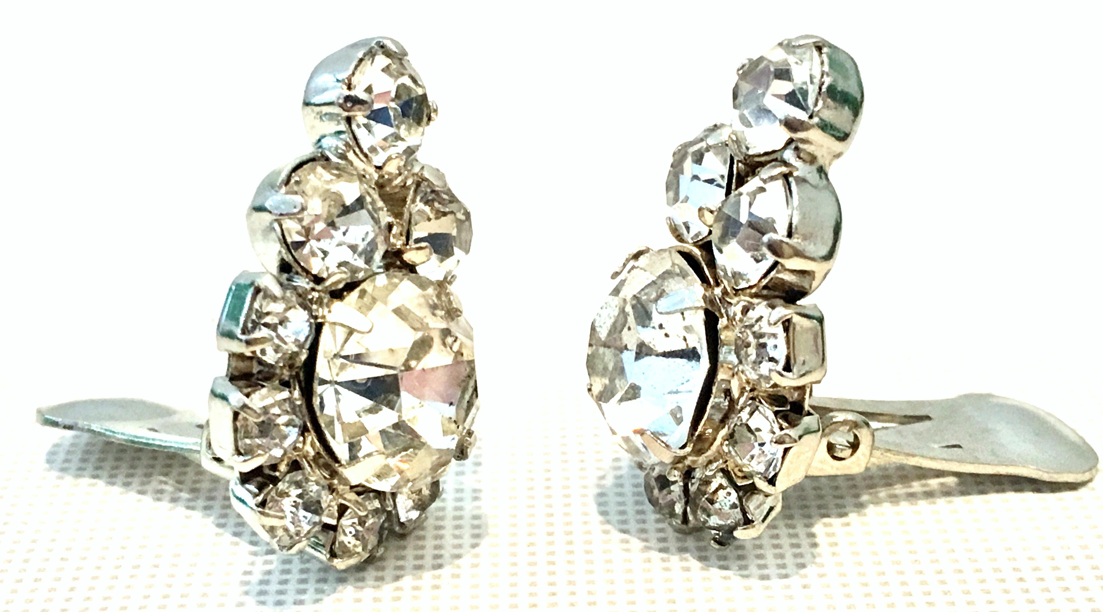 60'S Pair Of Weiss Style Silver & Austrian Crystal Earrings In Good Condition For Sale In West Palm Beach, FL