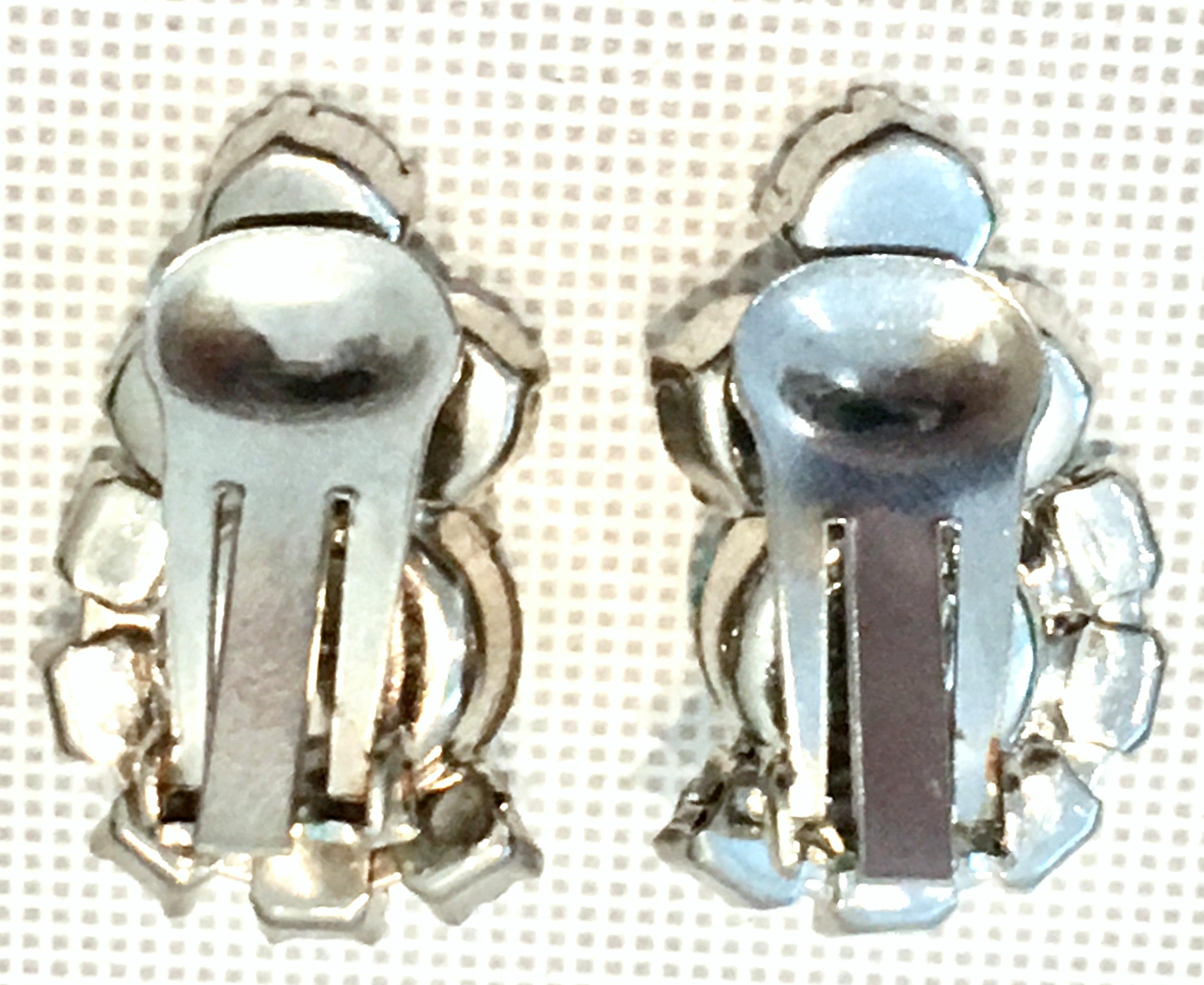 60'S Pair Of Weiss Style Silver & Austrian Crystal Earrings For Sale 1