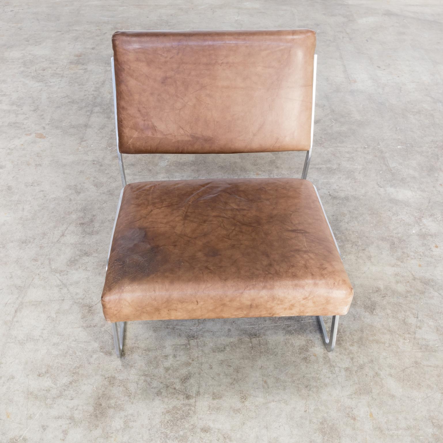 1960s Paul Sumi Steel Framed Leather Lounge Chairs for Lübke & Rolf Set of 2 For Sale 1