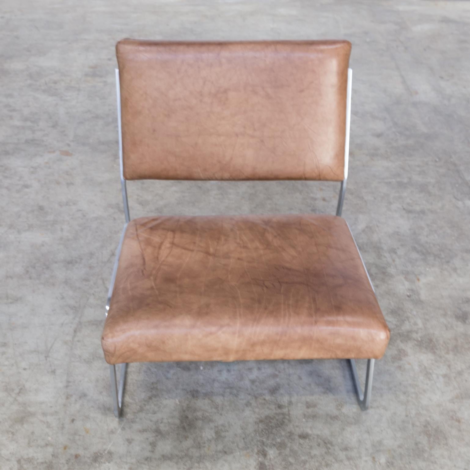 1960s Paul Sumi Steel Framed Leather Lounge Chairs for Lübke & Rolf Set of 2 For Sale 4