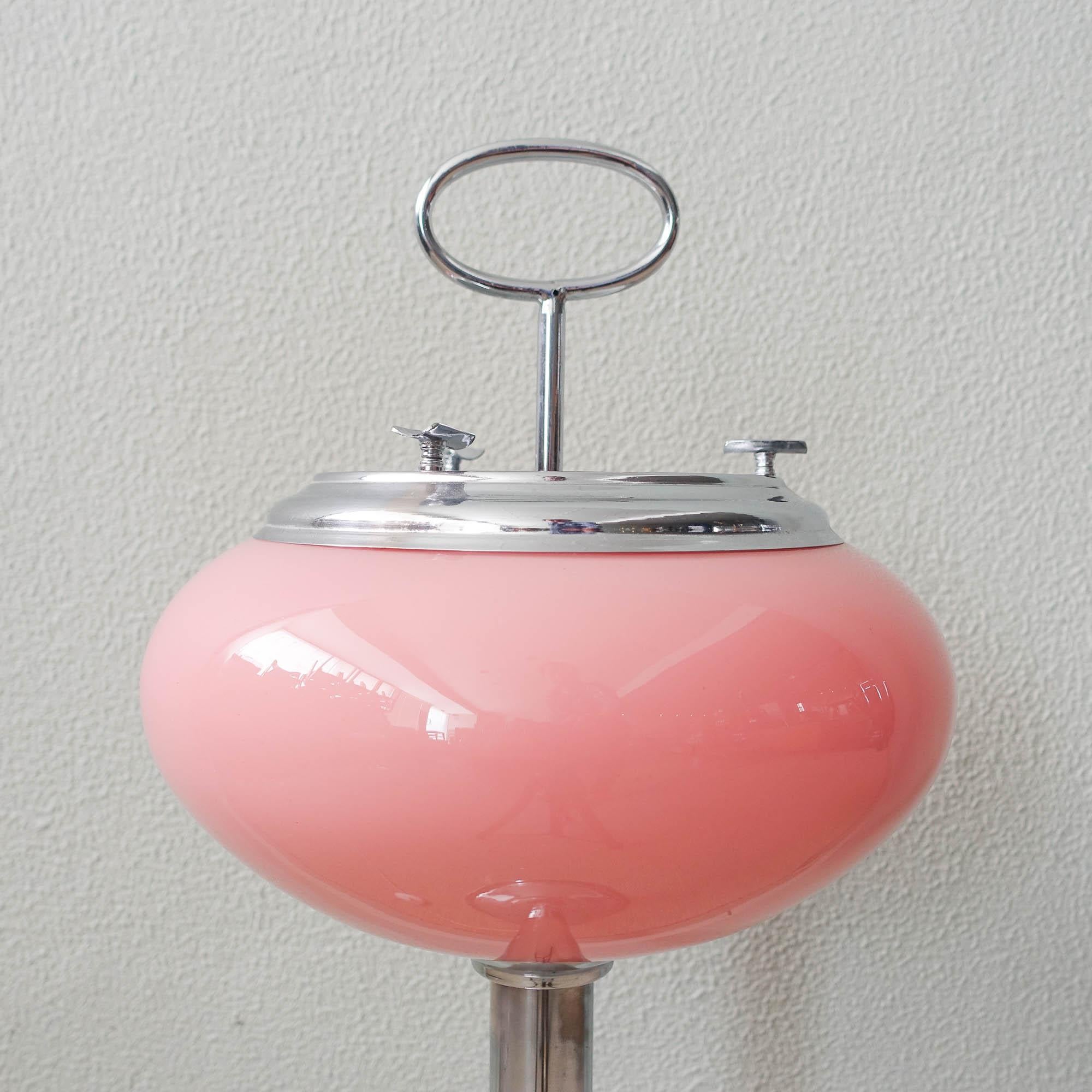 Mid-Century Modern 60’s Pink Portuguese Opaline Glass Ashtray Lamp For Sale