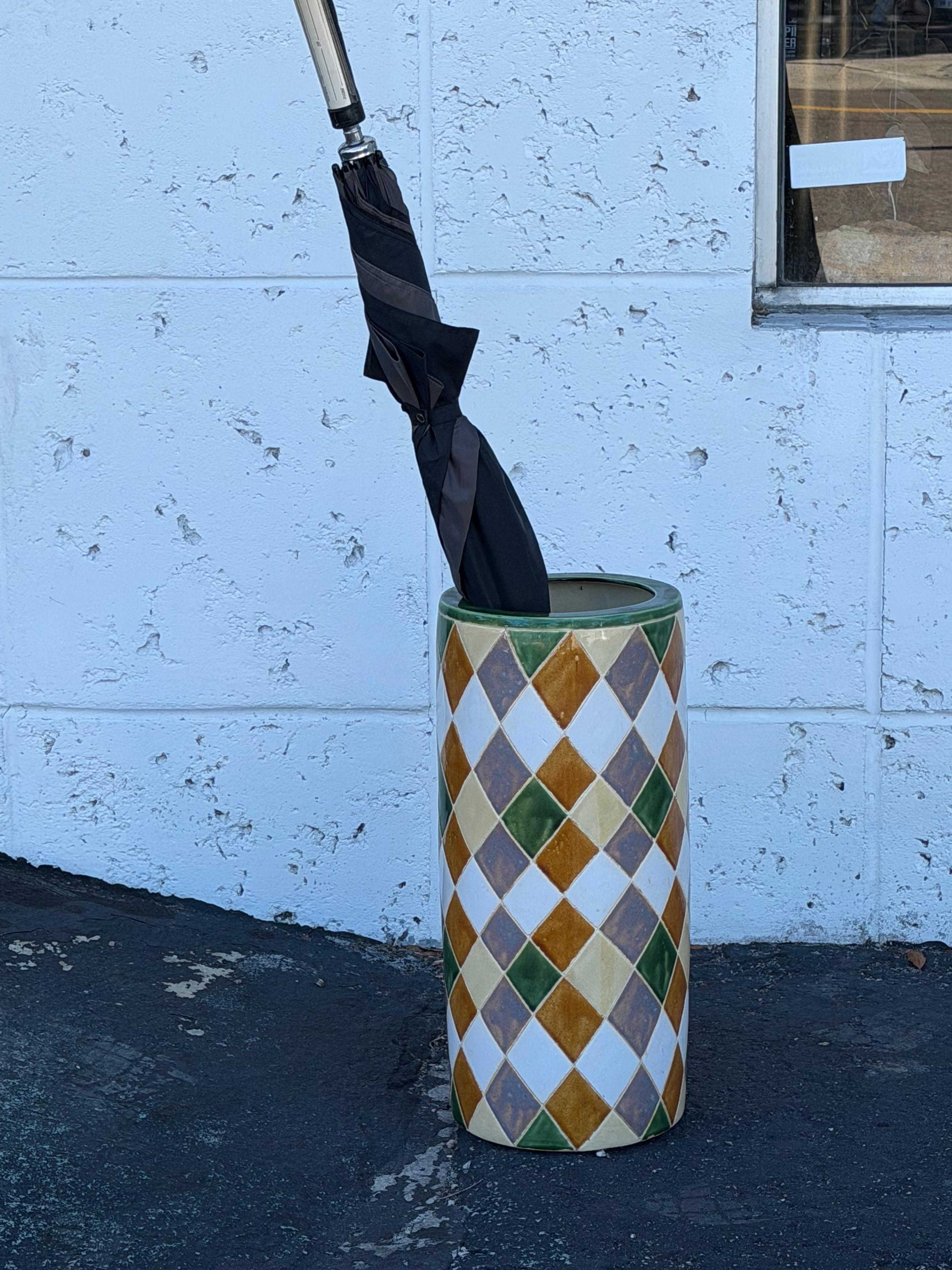 60s Pop Art Hand gemalt Keramik Schirmständer Halter abstrakte Harlekin im Angebot 4