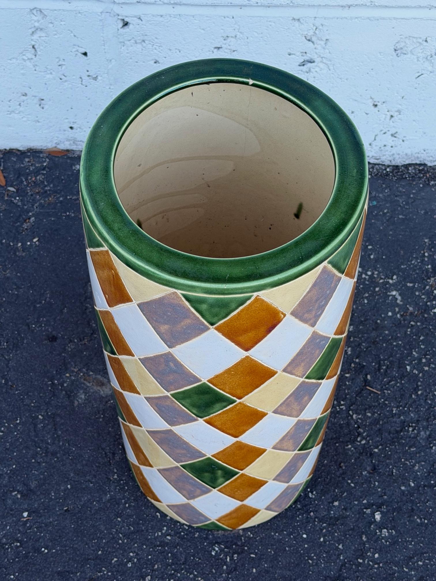 60s Pop Art Hand gemalt Keramik Schirmständer Halter abstrakte Harlekin (Moderne der Mitte des Jahrhunderts) im Angebot