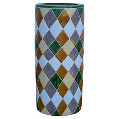 60s Pop Art Hand Painted Ceramic Umbrella Stand Holder Abstract Harlequin