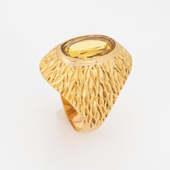 60s Portuguese Citrine Ring 19k Yellow Gold Cocktail Dome Fine Jewelry 7.5